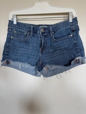 Jacob Connexion Stretch Denim Shorts Size 7/8 Blue Frayed Cuffed Hem